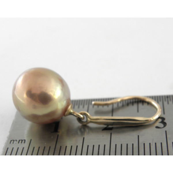 Сережки краплеподібні райдужні перли Едісона 11 мм, дзеркальний блиск, золото 585 проби.