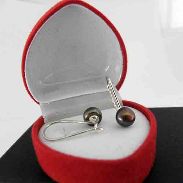 Сережки натуральні річні чорні перли, 7 мм срібло 925 гатунку