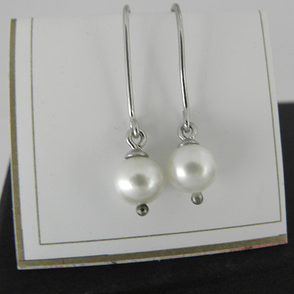 Сережки та кулон натуральні круглі річні білі перли, 7 мм срібло 925 гатунку