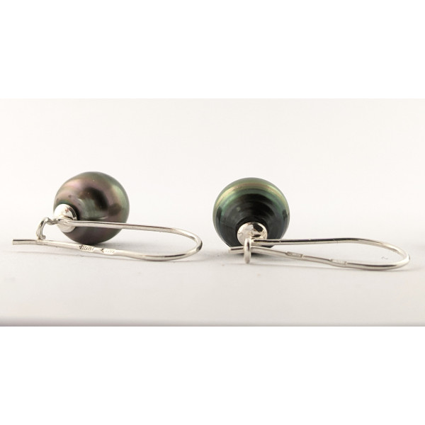 Сережки круглі чорні океанічні перлини Таїти, колір оливковий, срібло 925 гатунку