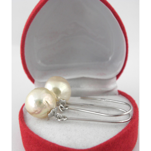  Сережки, великі, 11 мм, натуральні барокові краплевидні золото-рожеви перли Касумі, срібло 925 гатунку