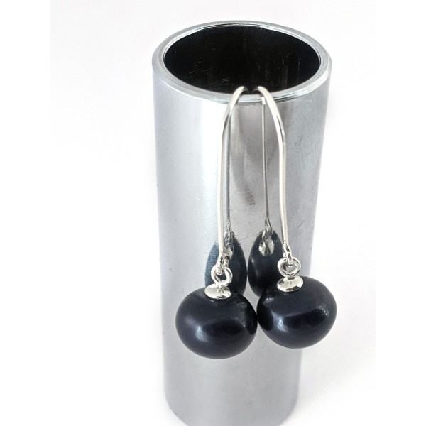 Сережки натуральні річні чорні перли, 11 мм срібло 925 гатунку