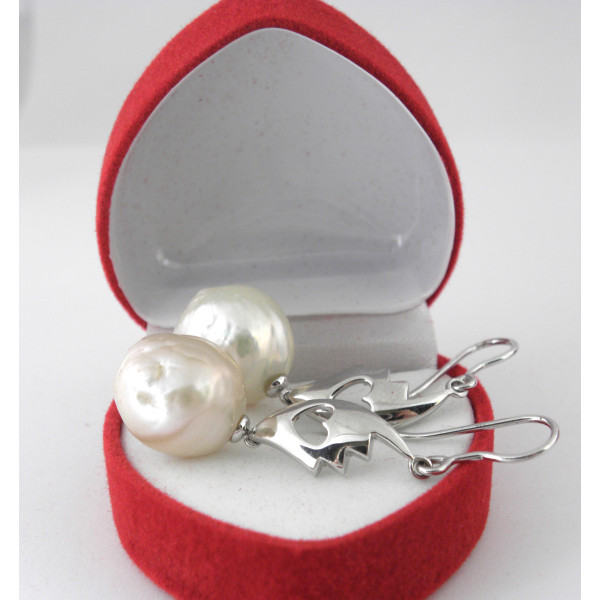 Довгі сережки, великі барочні перли Касумі 15 мм, срібло 925 проби.