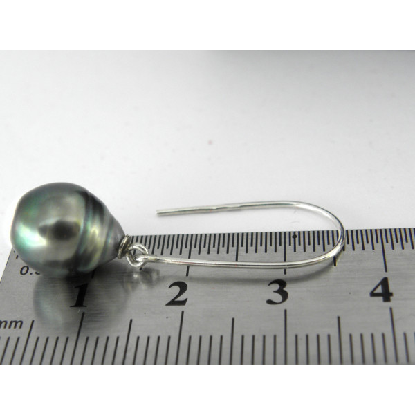Сережки, великі 12 мм, барочні океанічні чорні перли Таїті, срібло 925 проби