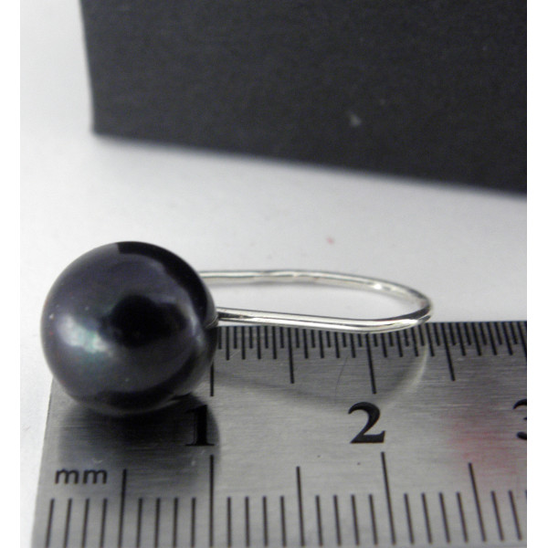 Сережки, натуральні культивовані прісноводні чорні перли 11 мм, срібло 925 проби