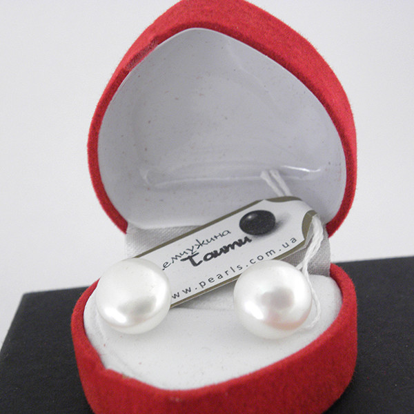 Сережки, натуральні культивовані прісноводні білі  перли 11 мм, срібло 925 проби