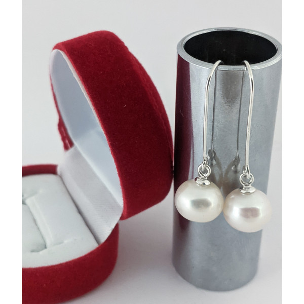 Сережки, прісноводні білі перли 11 мм, срібло 925 проби