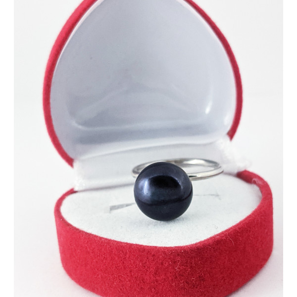 Каблучка натуральні річні чорні перли,  11 мм срібло 925 гатунку