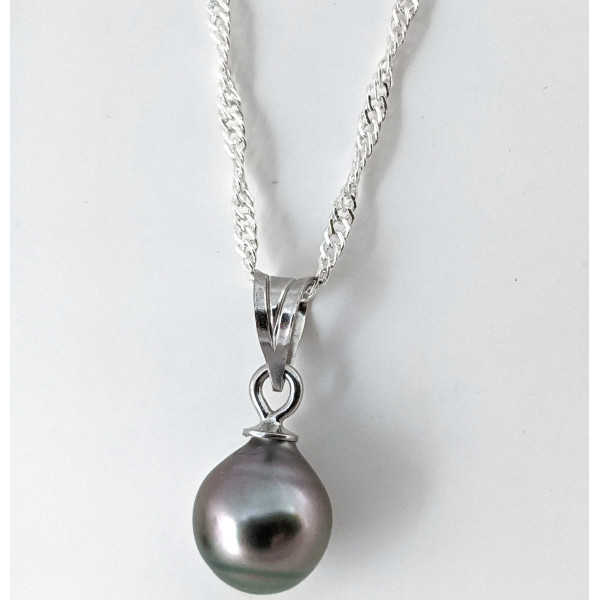 Кулон, підвіс, натуральна культивована океанічна чорна перли на Таїти, срібло