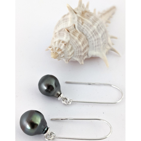Сережки, барочні культивовані океанічні чорні перли Таїти, срібло 925 гатунку