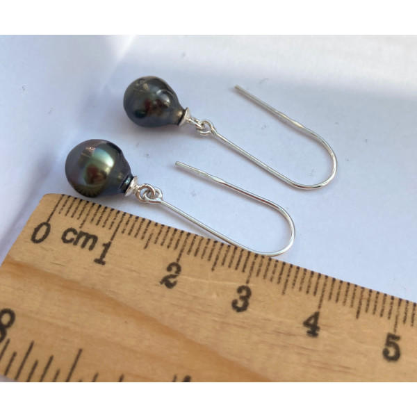 Сережки, барочні культивовані океанічні чорні перли Таїти, срібло 925 гатунку