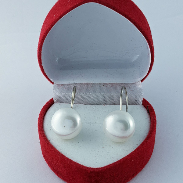 Сережки, натуральні культивовані прісноводні білі перли 11 мм, срібло 925 проби