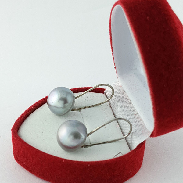 Сережки, натуральні культивовані прісноводні сірі перли 10 мм, срібло 925 проби
