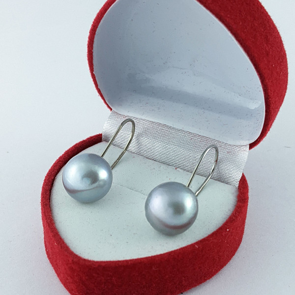 Сережки, натуральні культивовані прісноводні сірі перли 10 мм, срібло 925 проби
