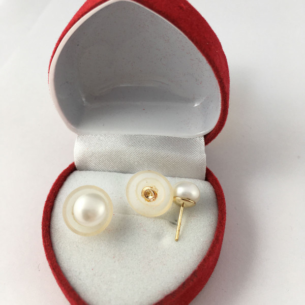 Сережки натуральні річні білі перли, 7 мм золото 585 гатунку