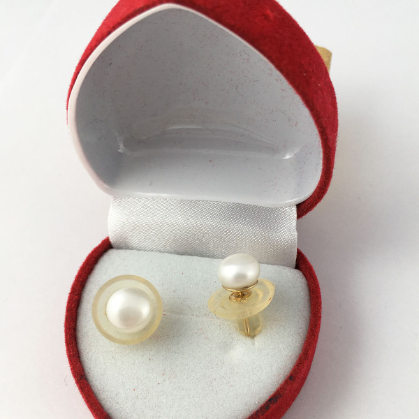 Сережки натуральні річні білі перли, 7 мм золото 585 гатунку
