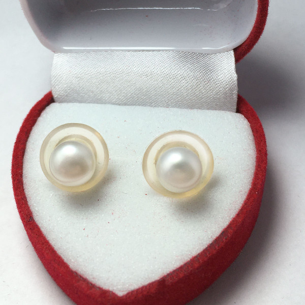 Сережки-пусети  натуральні річні білі перли, 7 мм золото 585 гатунку