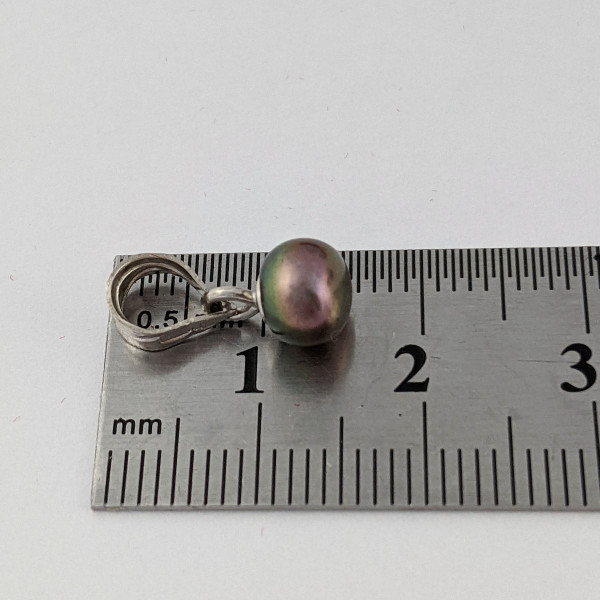Підвіс, кулон натуральна річна чорна перлина, 7 мм срібло 875 гатунку