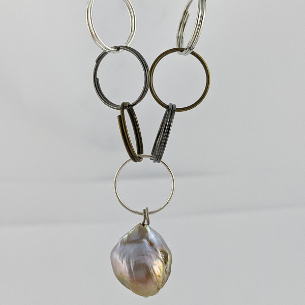 Ожерелье "кола" велика, 15 мм, натуральна барокова  райдужн перлина Касумі
