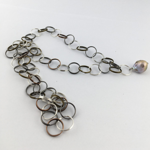 Ожерелье "кола" велика, 15 мм, натуральна барокова  райдужн перлина Касумі