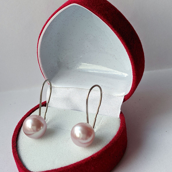 Сережки натуральні річні рожеві перли, 8 мм срібло 925 гатунку