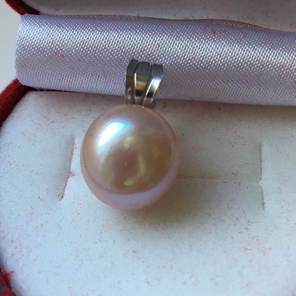 Підвіс, кулон натуральна річна рожева перлина, 11 мм срібло 875 гатунку