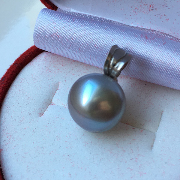Підвіс, кулон натуральна річна сіра перлина, 11 мм срібло 875 гатунку