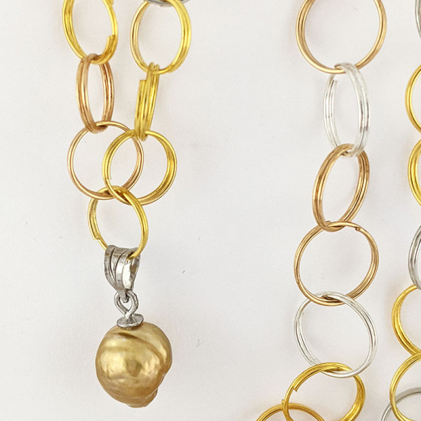 Ожерелье, підвіс, велика, 12 мм, натуральна золота барокова  перлина Касумі