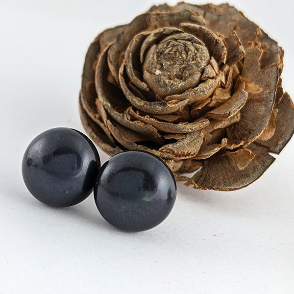 Сережки-пусети натуральні річні чорні перли, 11 мм срібло 925 гатунку