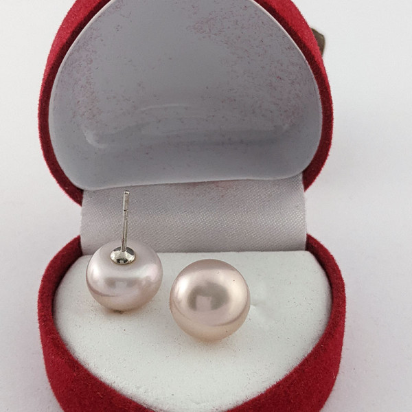Сережки-пусети натуральні річні рожеві перли, 11 мм срібло 925 гатунку