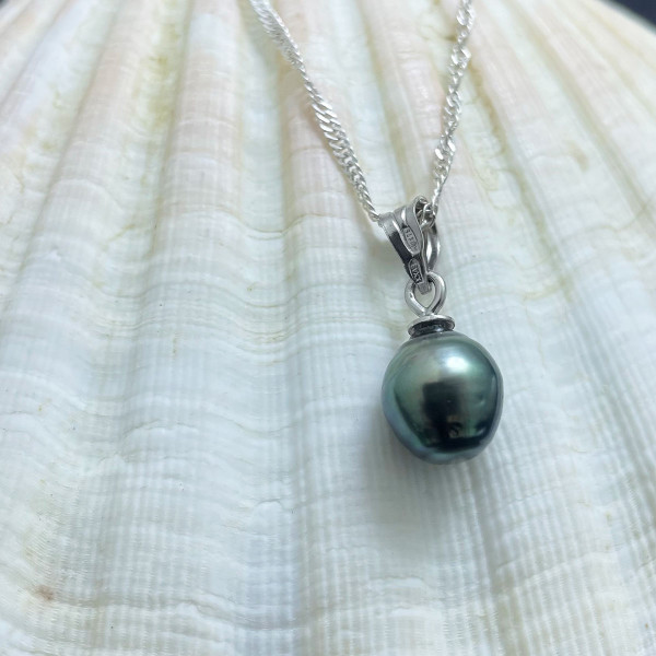 Кулон, підвіс, натуральна  крупна культивована океанічна чорна перли на Таїти, 11мм  срібло 875 гатунку