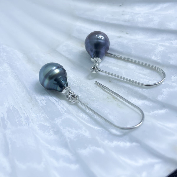 Сережки, барочні культивовані океанічні чорні перли Таїти 11 мм, срібло 925 гатунку